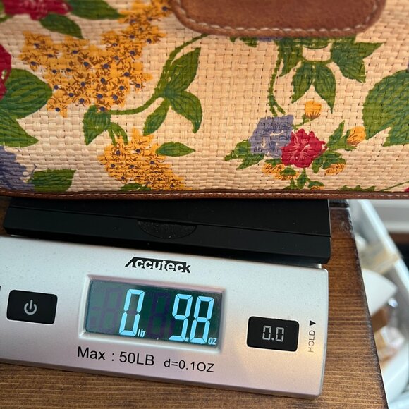 VTG Liz Claiborne Woven Floral Straw Shoulder Bag Leather Trim Pineapple Charm - Picture 16 of 16